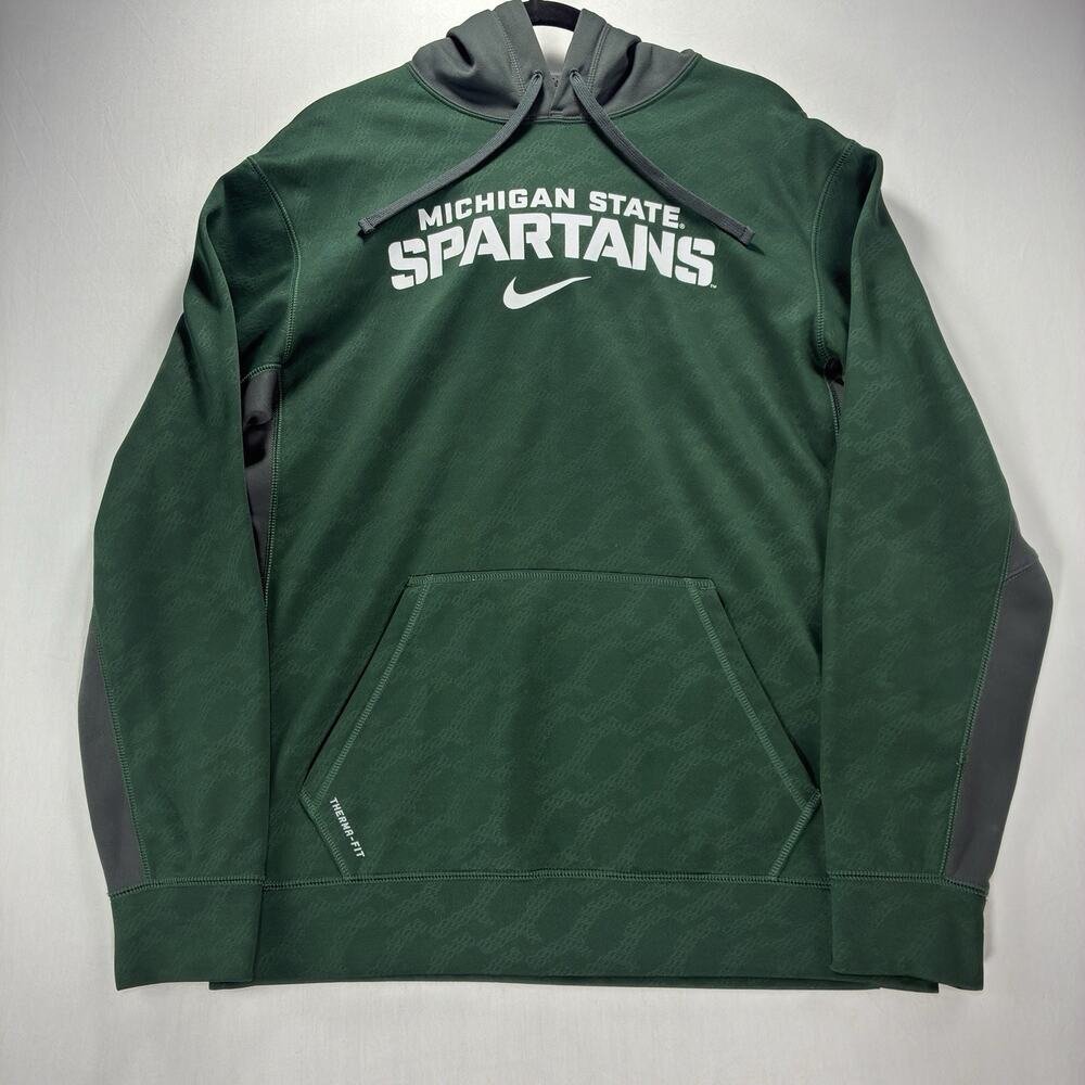Nike Men’s Medium Michigan State Spartans Therma-FIT Pullover Hoodie Green NCAA